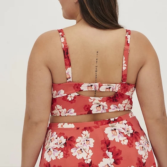 Underwire Push-Up Plunge Swim Top Floral Jasmine Blossoms - Picture 2 of 6